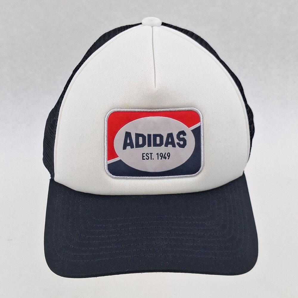 Adidas Hat Cap Snap Back One Size White Black AEROREADY Trucker Mesh Patch Mens